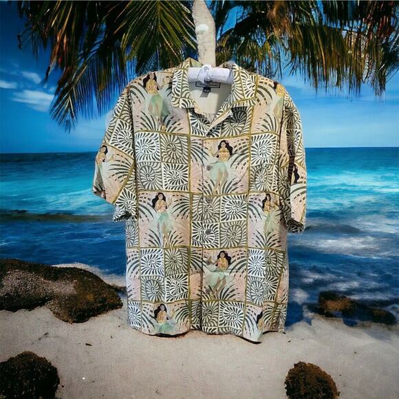 Tommy Bahama Relax Beach Hawaiian Shirt 100%‎ Silk Hula Girls Polynesian Size M - Picture 1 of 10
